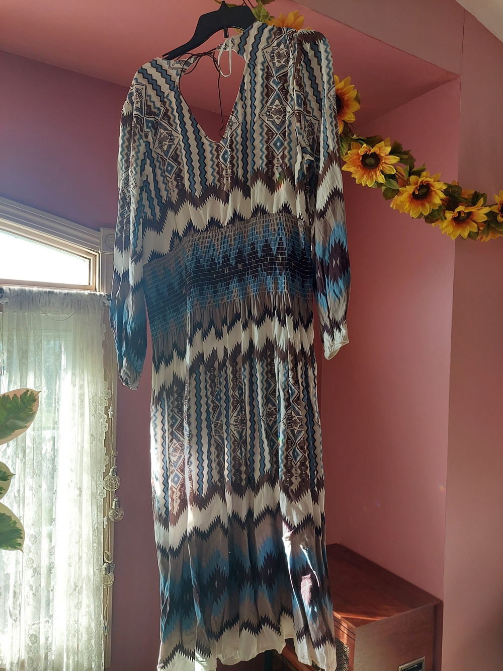 Ariat Teal Brown Cream Chevron Maxi Dress